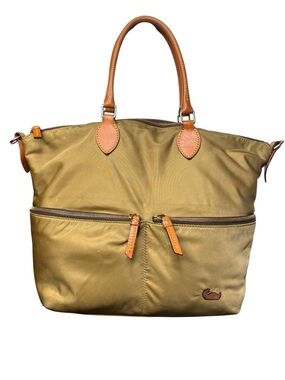 Dooney & Bourke Nylon & Leather Tote Satchel Shoulder Bag Olive Green/Neon Pink